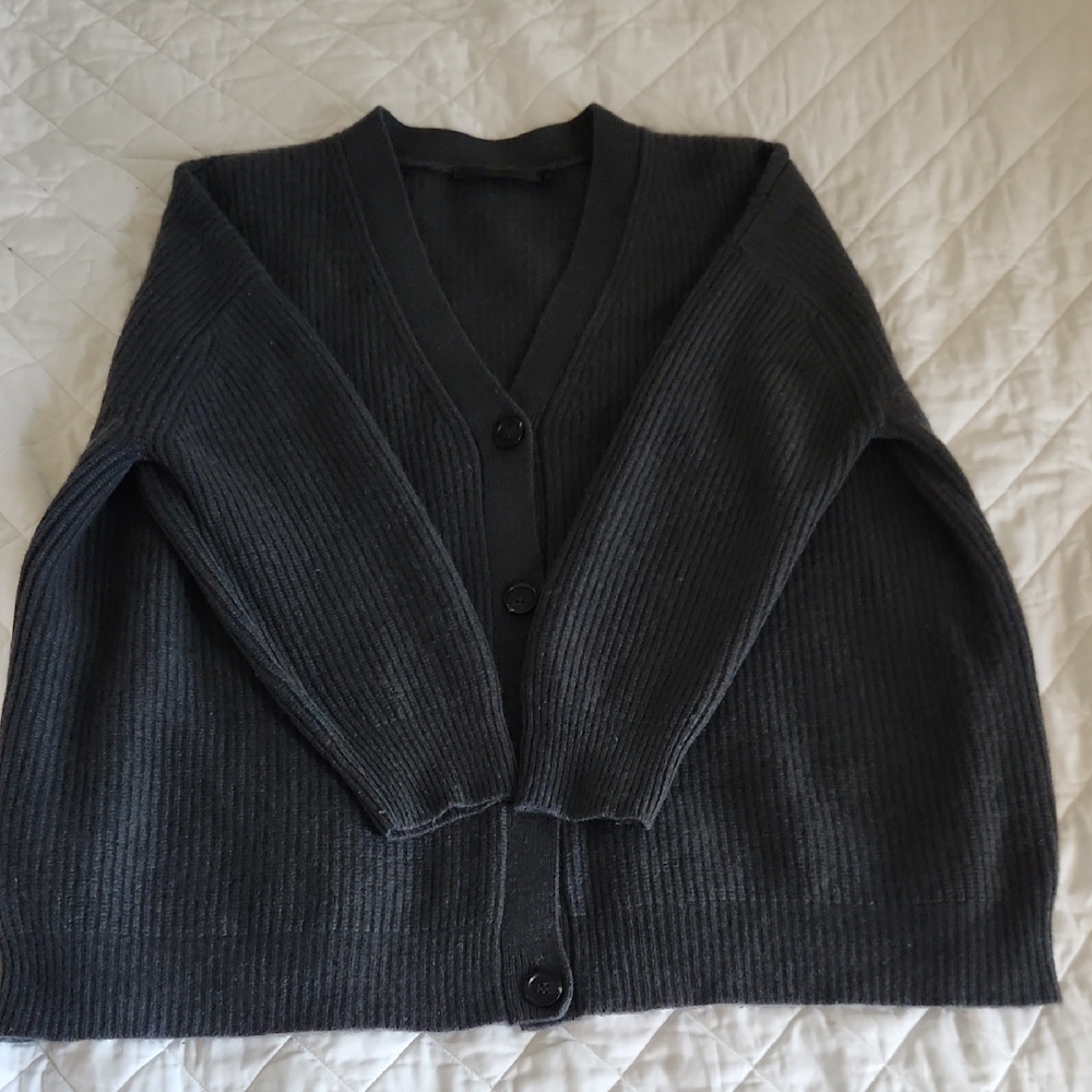 Jenni Kane Dark Gray Cashmere Cardigan Sweater - Picture 3 of 9